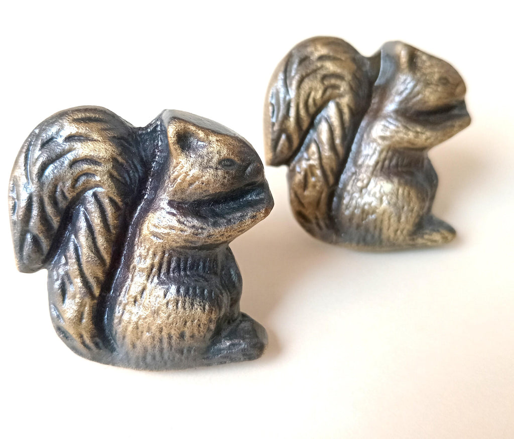 Squirrel Cabinet Knob Antique Finish Woodland Animal Drawer Pull Rustic Hardware