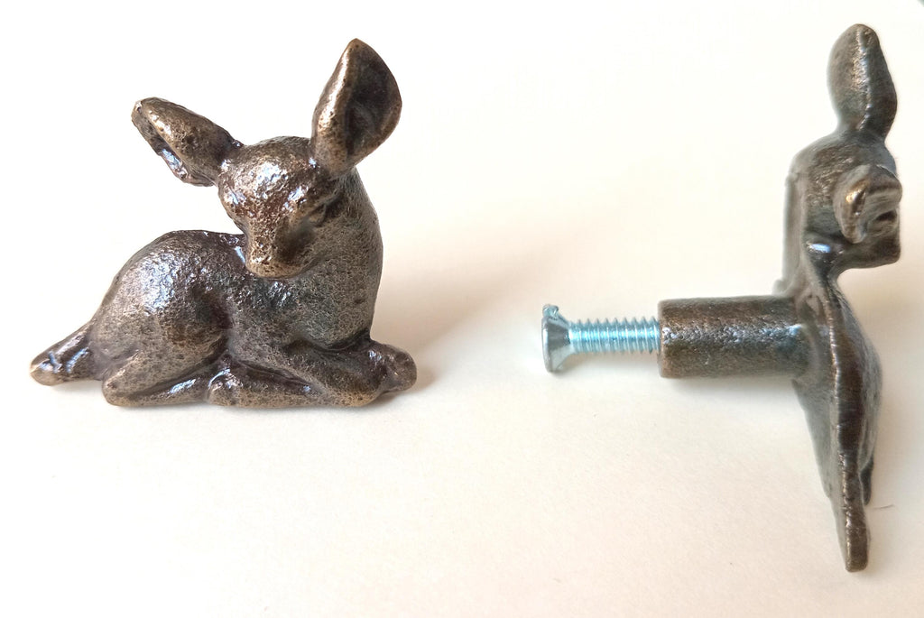 Fawn Deer Cabinet Knob Antique Finish Rustic Woodland Animal Drawer Pull Hardware