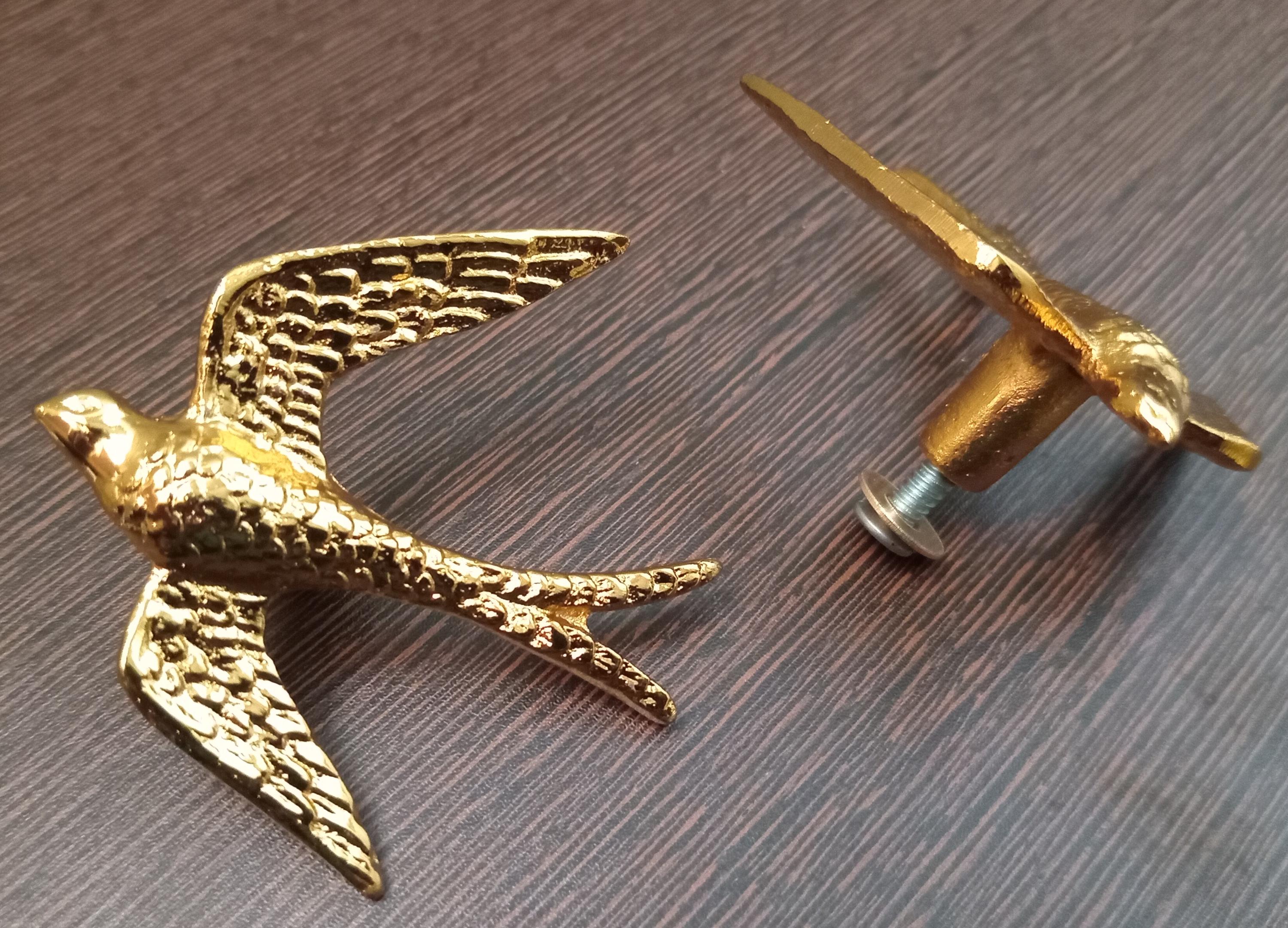 Black Kite Brass Cabinet Knob, Vintage Style Bird Drawer Pull, Animal Hardware Home Decor