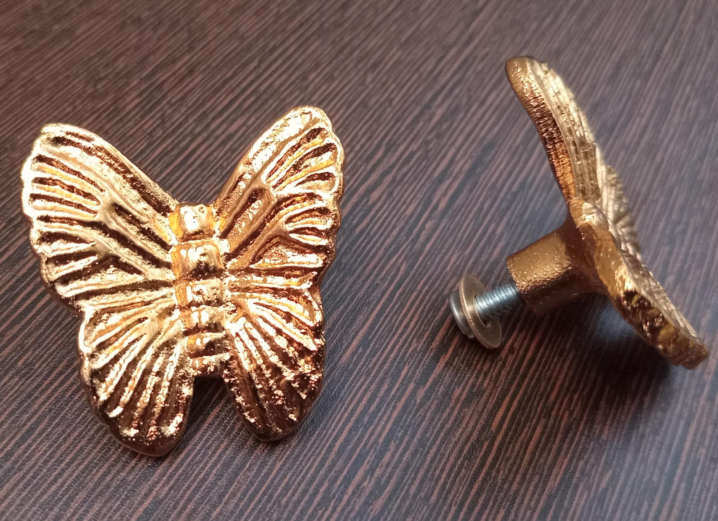 Brass Butterfly Cabinet Knob, Artistic Nature Drawer Pull, Unique Vintage Hardware