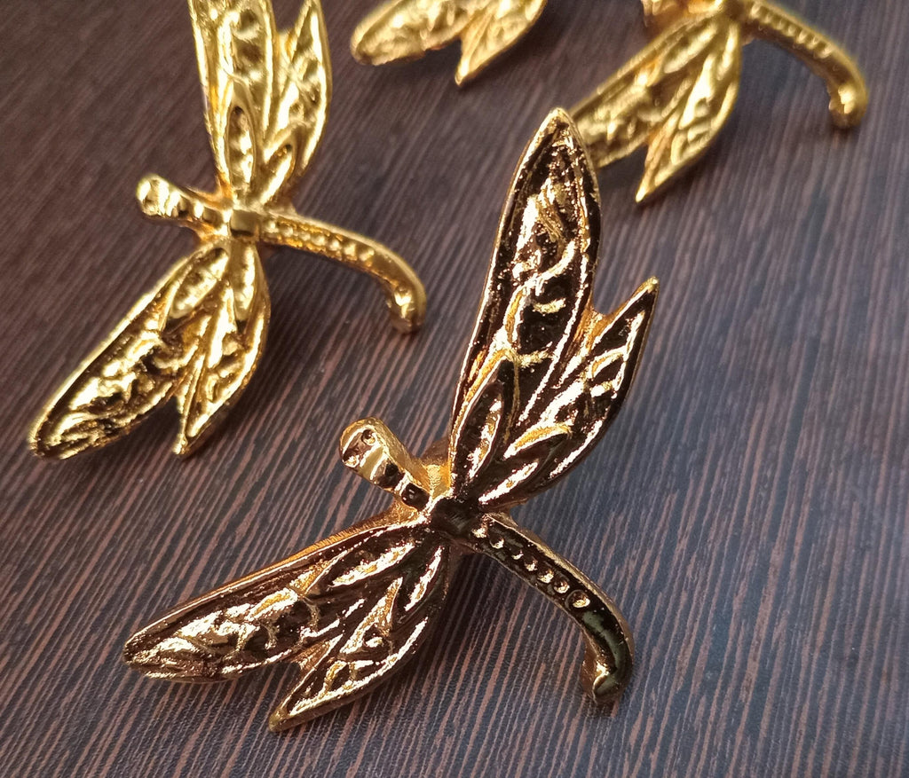 Dragonfly Brass Cabinet Knob Vintage Nature Drawer Pull Handmade Insect Hardware