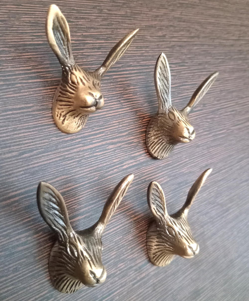 Antique Brass Rabbit Head Knob, Bunny Drawer Pull, Animal Cabinet Hardware, Rustic Woodland Decor