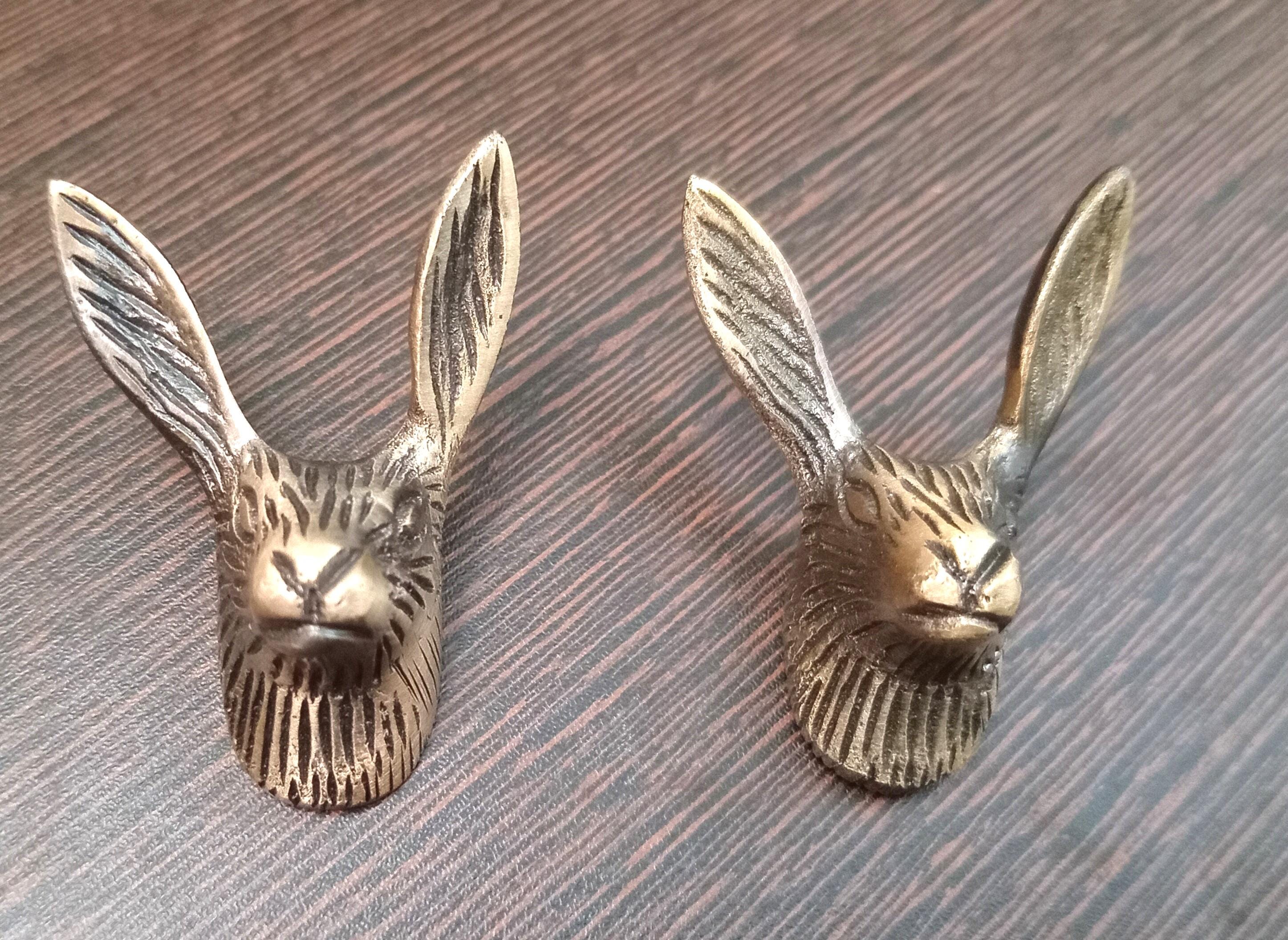 Antique Brass Rabbit Head Knob, Bunny Drawer Pull, Animal Cabinet Hardware, Rustic Woodland Decor