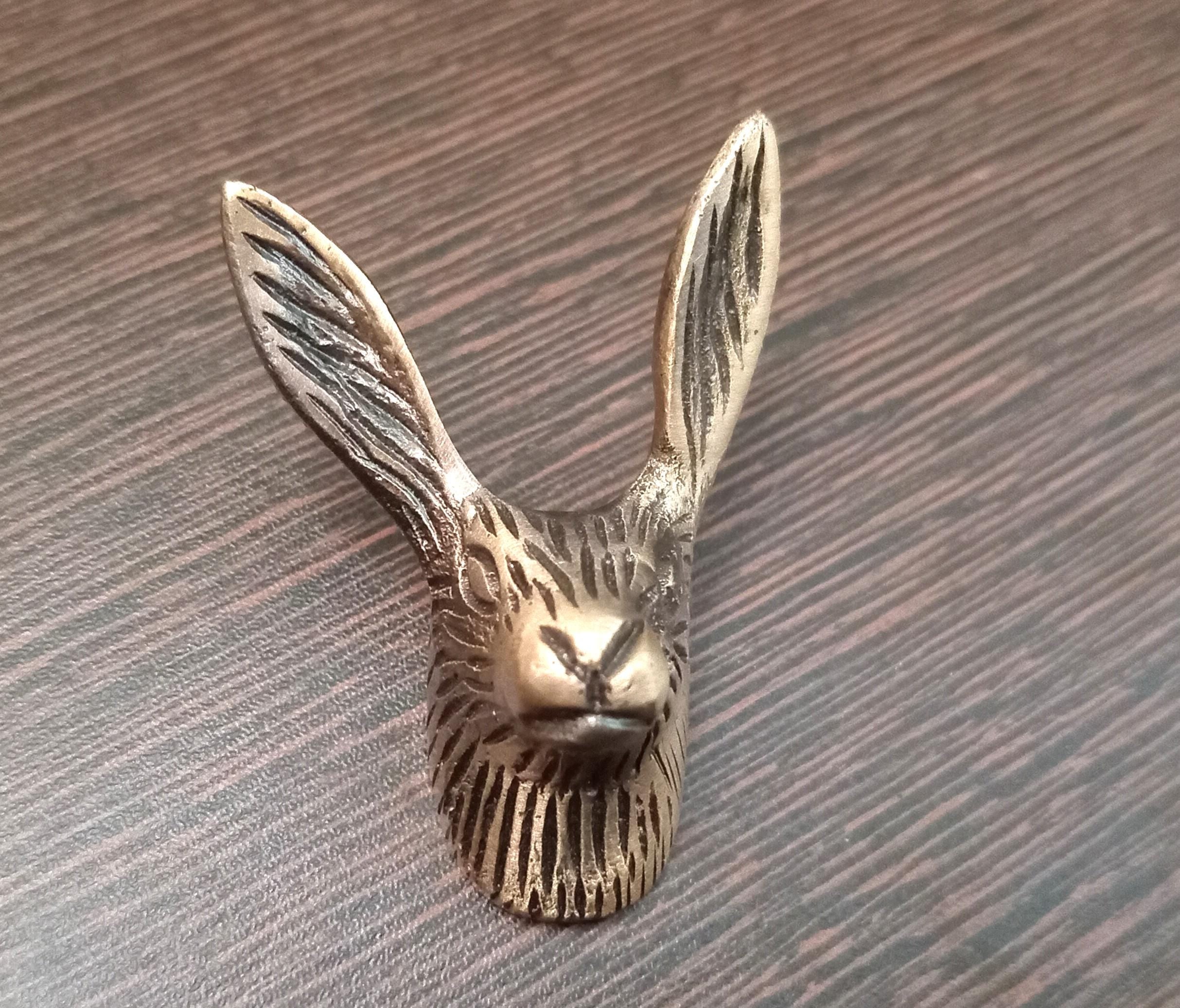Antique Brass Rabbit Head Knob, Bunny Drawer Pull, Animal Cabinet Hardware, Rustic Woodland Decor