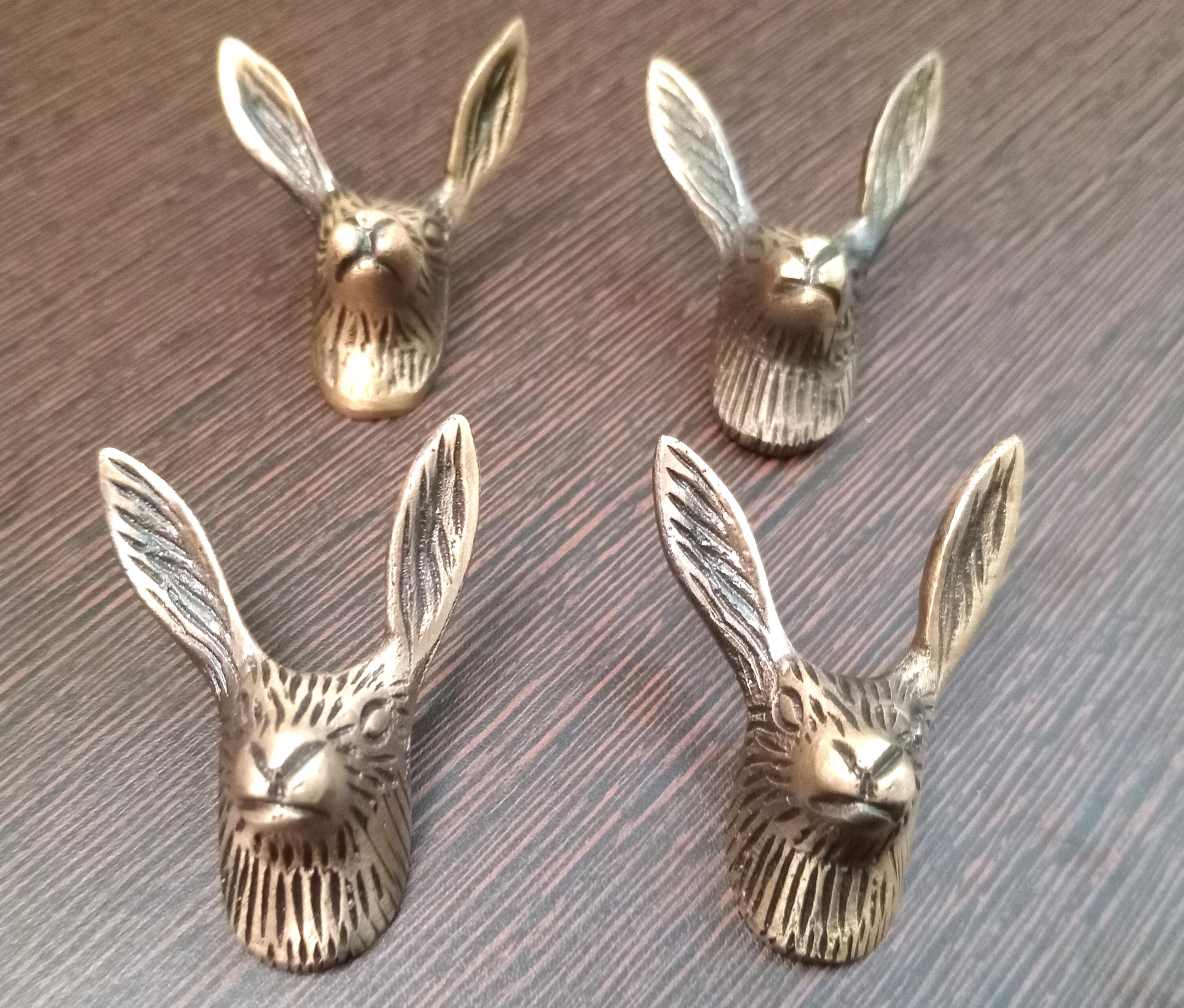 Antique Brass Rabbit Head Knob, Bunny Drawer Pull, Animal Cabinet Hardware, Rustic Woodland Decor