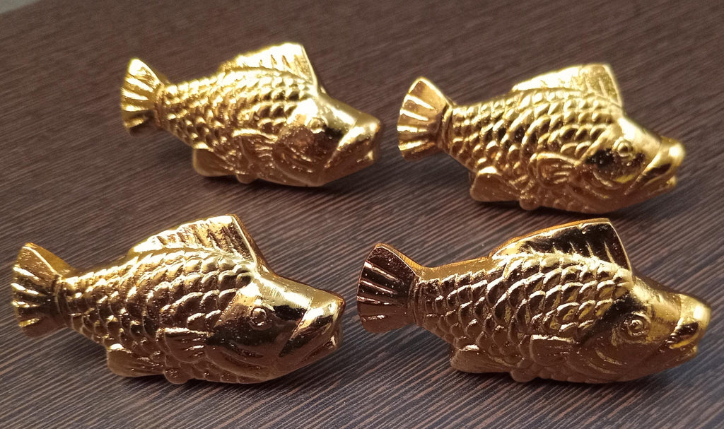 Brass Fish Cabinet Knob Nautical Ocean Style Drawer Pull Coastal Home Decor Gold Finish