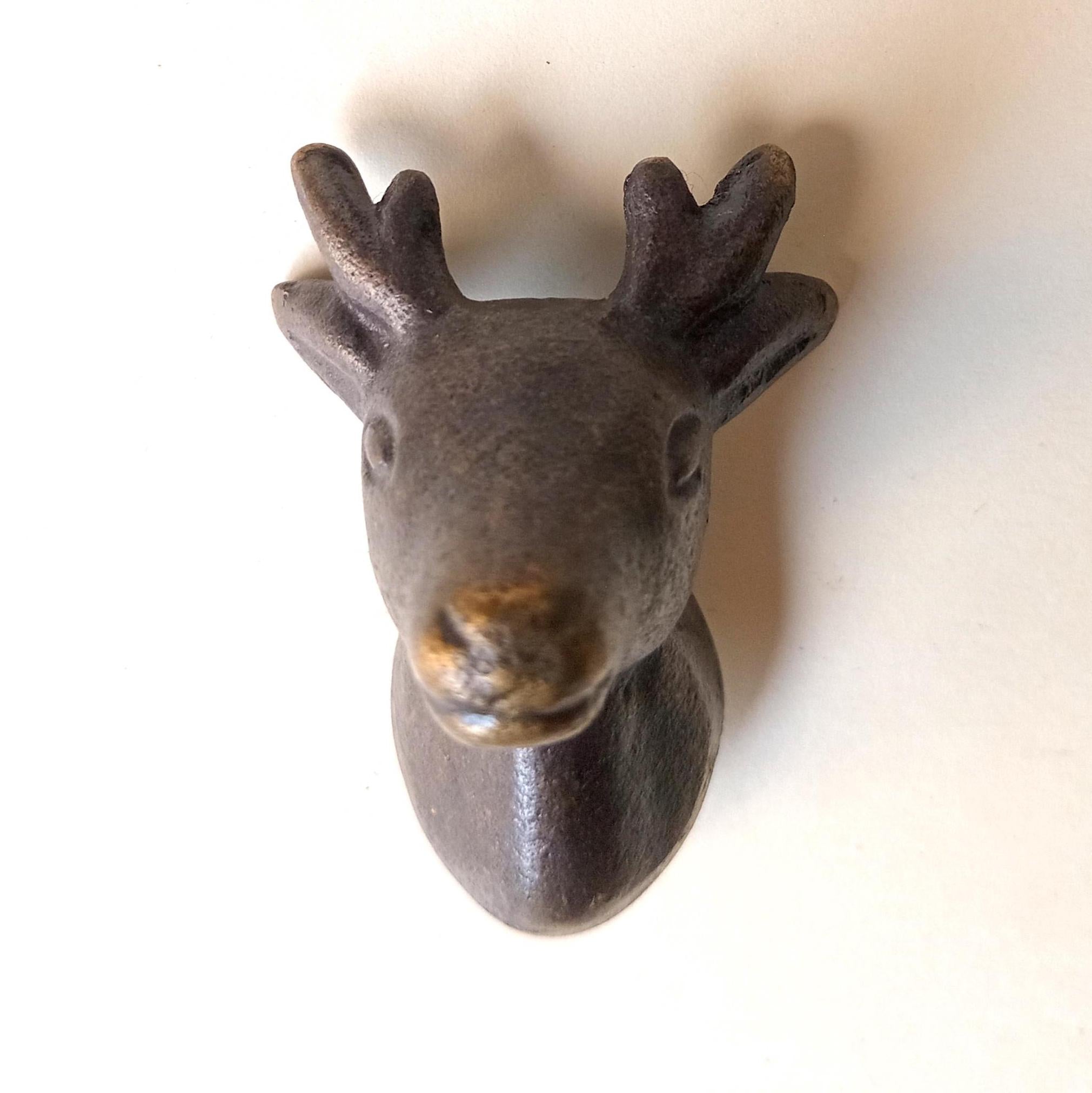 Cast Iron Deer Cabinet Knob Antique Finish Rustic Animal Drawer Pull Handle